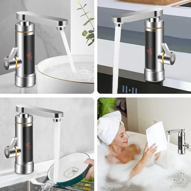 Electric Instant Heater Faucet Tankless Hot Water Heater Tap , Electric Hot Water Tap, LCD Temperature Display, 360 ° Mixed
