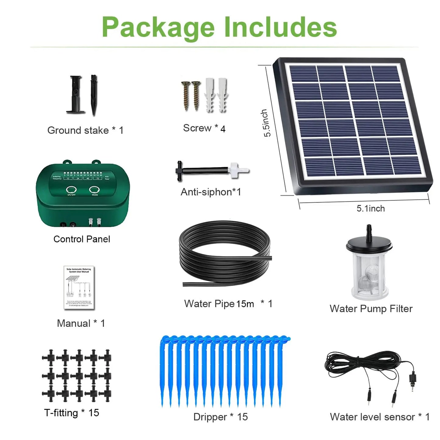 2W/6V Solar Automatic Drip Irrigation Kit With Built-in 1800MAH Battery, For DIY Watering Device For Potted Plants Garden Decora