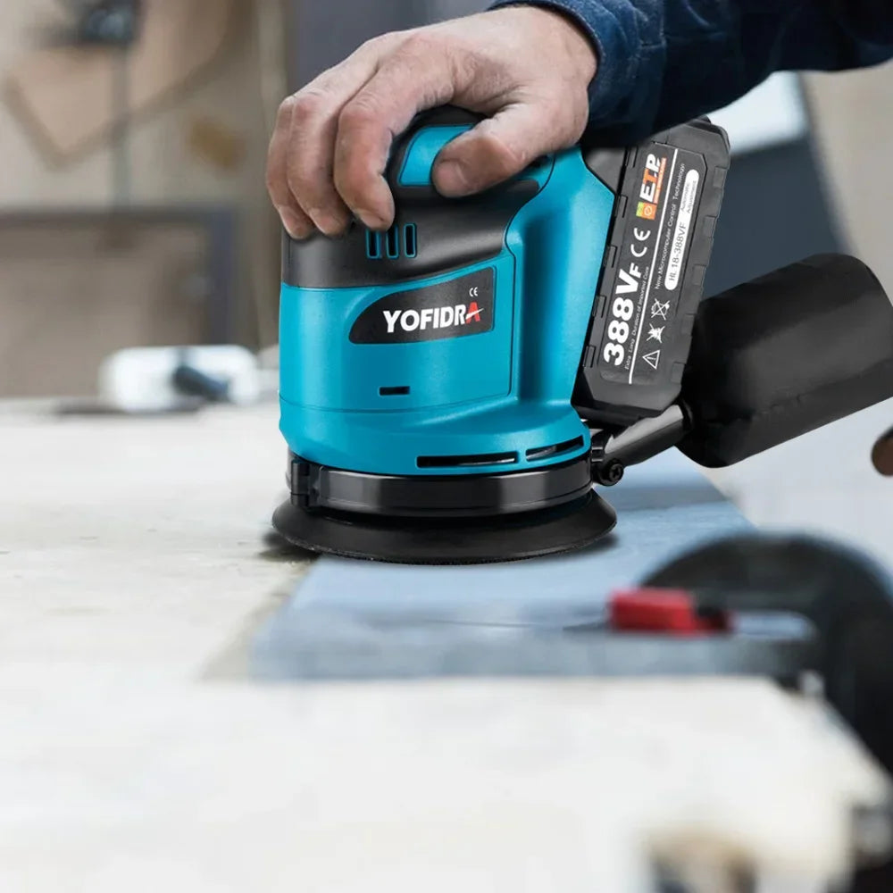 YOFIDRA 125mm Electric Orbital Sander 3 Speeds Adjustable Rechargeable Polishing Grinder Machine For Makita 18V Battery