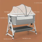 Foldable Baby Crib, Movable Baby Rocking Bed, Spliced Large Bed, Multi