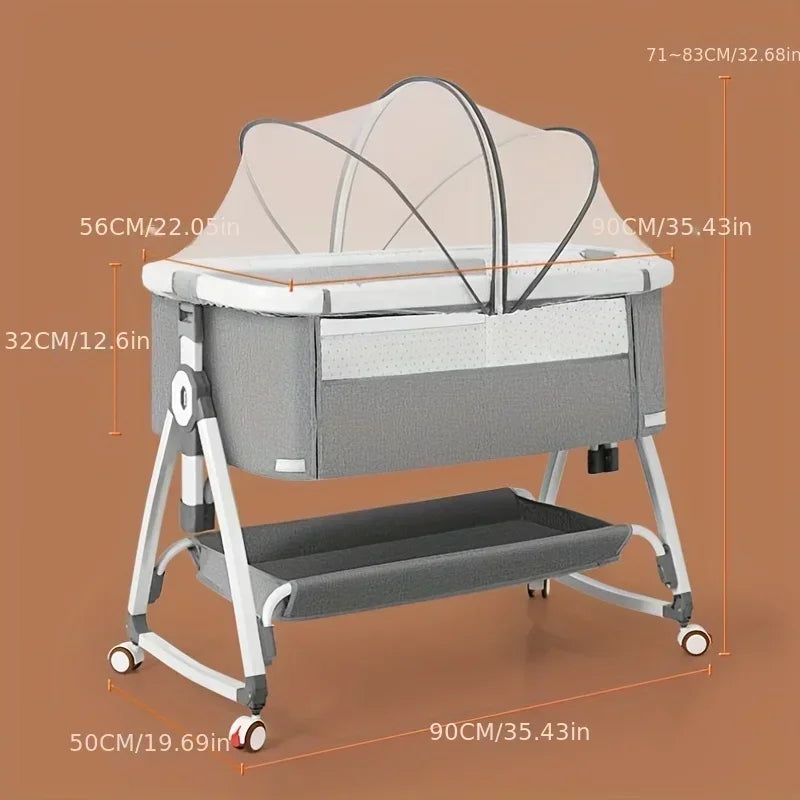 Foldable Baby Crib, Movable Baby Rocking Bed, Spliced Large Bed, Multi