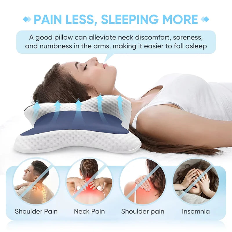 Memory Foam Pillow Cervical Pillow Relieves Neck Pain Contoured Ergonomic Orthopedic Neck Support Side Dorsal Stomach Sleepers