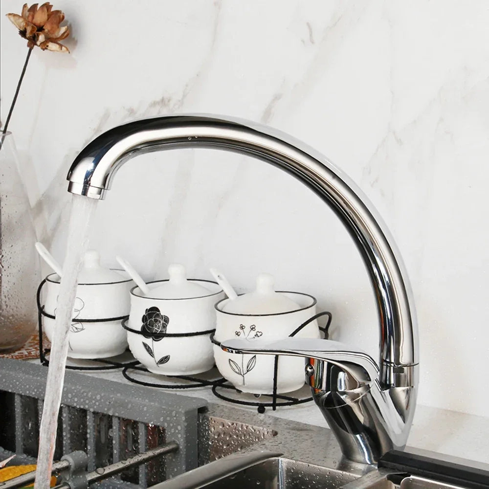 Kitchen Faucet 360° Rotation Household Kitchen Hot and Cold Tap Single Handle Deck Mounted Polished Basin Sink Mixer Tap