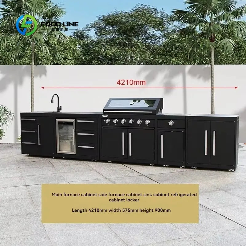 Customized Modern Outdoor Kitchen Cabinets Stainless Steel Gas Grill Worktop 304 Cabinet with Acrylic Door Panel Outdoor Storage