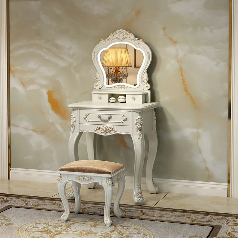European Luxury Vanity Table Bedroom Mid Century White Makeup Dressing Table Cosmetics Chair Penteadeira Postmodern Furniture