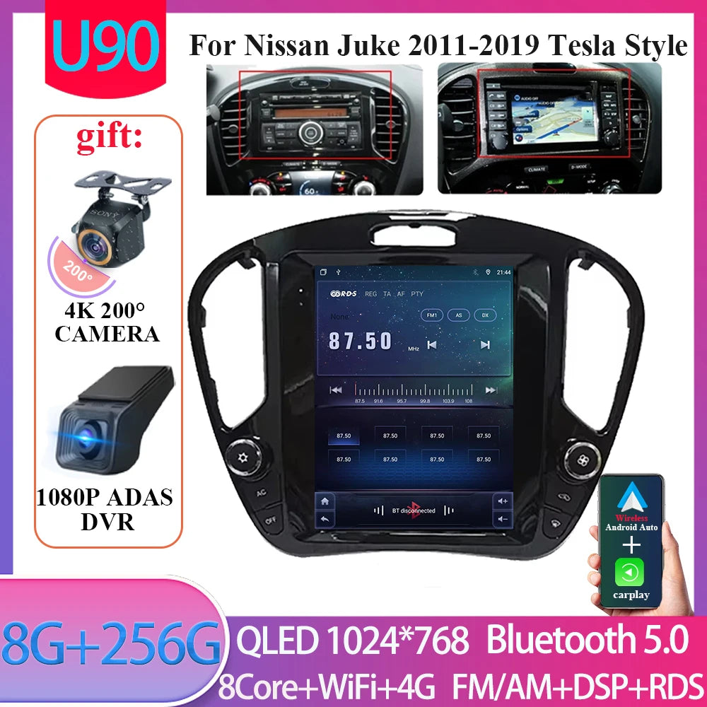 For Nissan Juke 2011-2019 tereo Head Unit  9.7'' Wireless Carplay Android 15 Auto Radio Seat Cover Multimedia Player Navigation