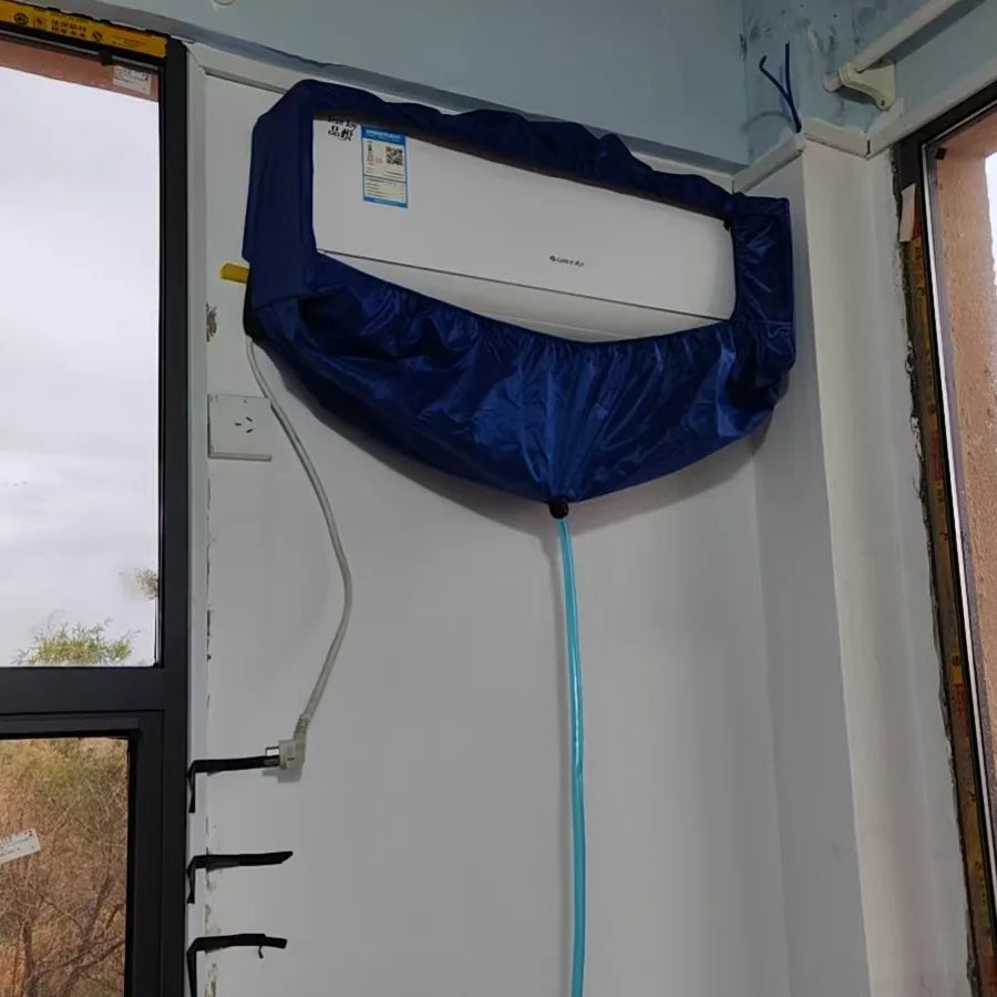 95/120cm Summer Thickened Hanging Air Conditioning Cleaning Cover Kit 9000-18000BTU with Drainage Pipe Spray Brush Summer Set