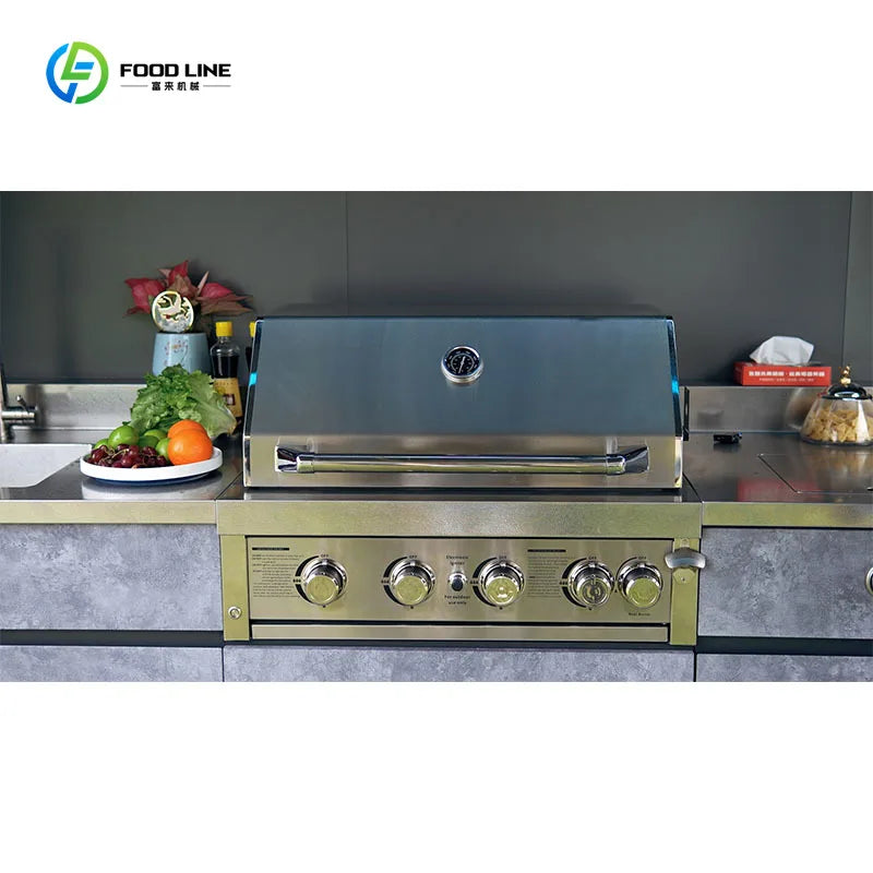 Customized Outdoor Kitchen Cabinet with Gas Stove Modular BBQ Island Stainless Steel for Patio Cooking