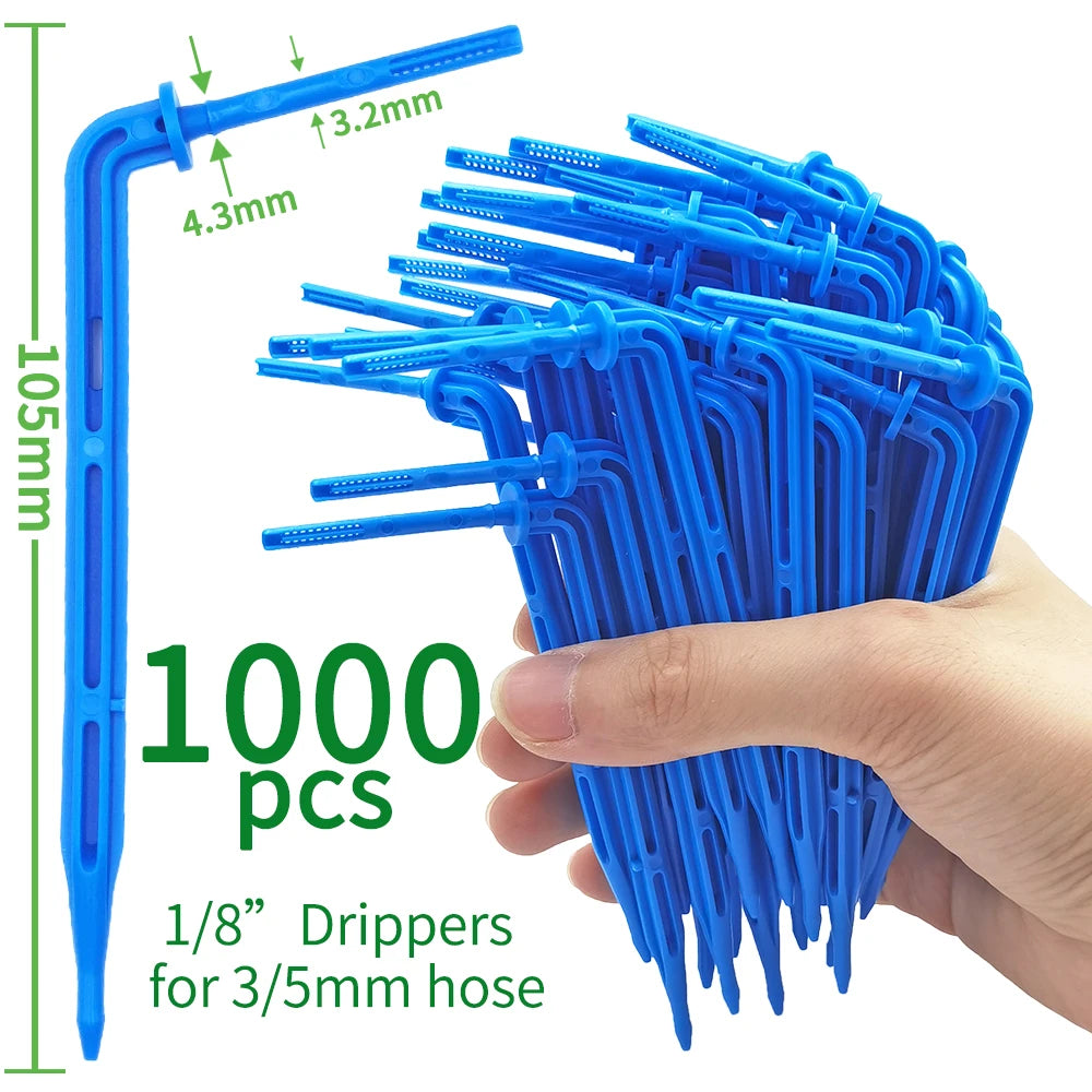 50-1000pcs Greenhouse 3/5m Hose Drip Irrigation Drippers 1/8'' Bending Arrow Emitters Garden Potted Micro Watering System