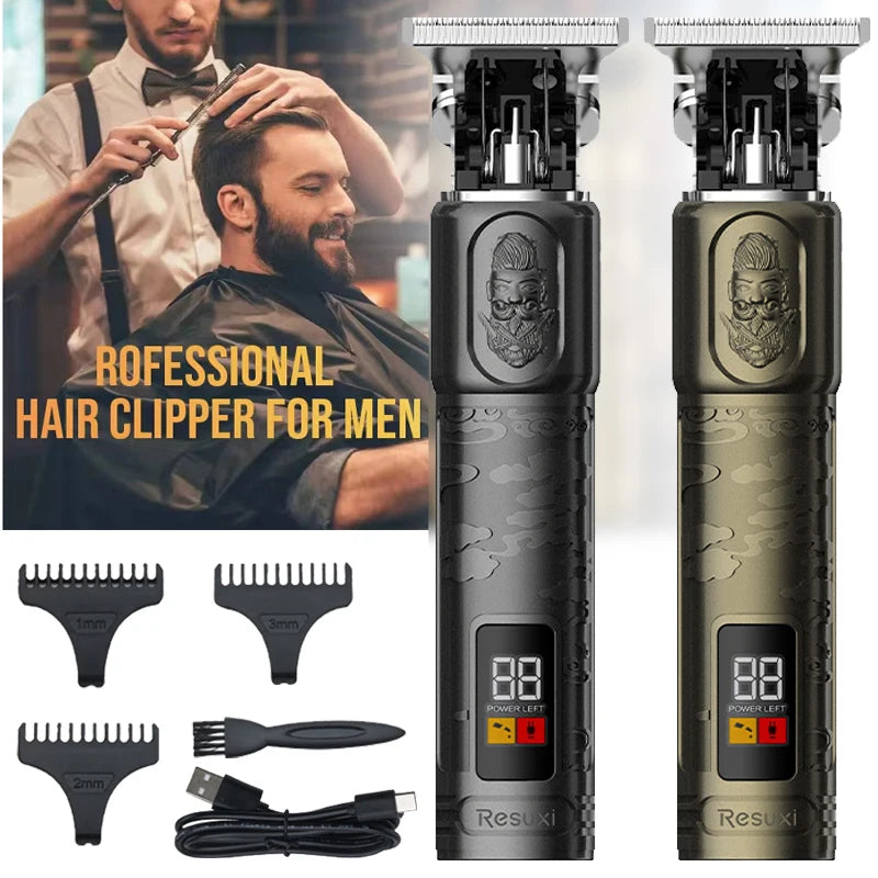 T9 LCD Electric Hairdresser Oil Shaving Head Electric Pusher Carving Electric Pusher Clipper Hair Precision Trimmer for Men Care