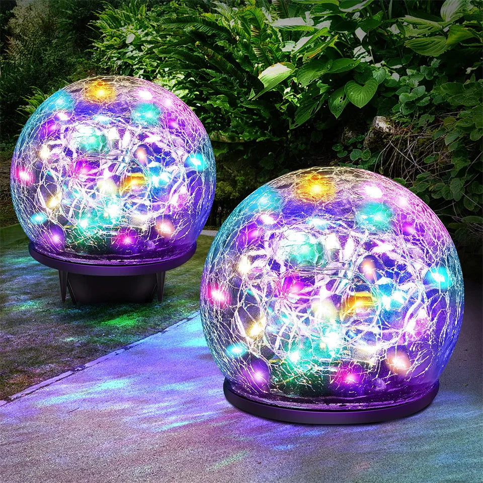 Outdoor Solar Garden Light Round Cracked Glass Lamp Waterproof Landscape Decor Ball Light for Villa Walkway Path Yard Holiday