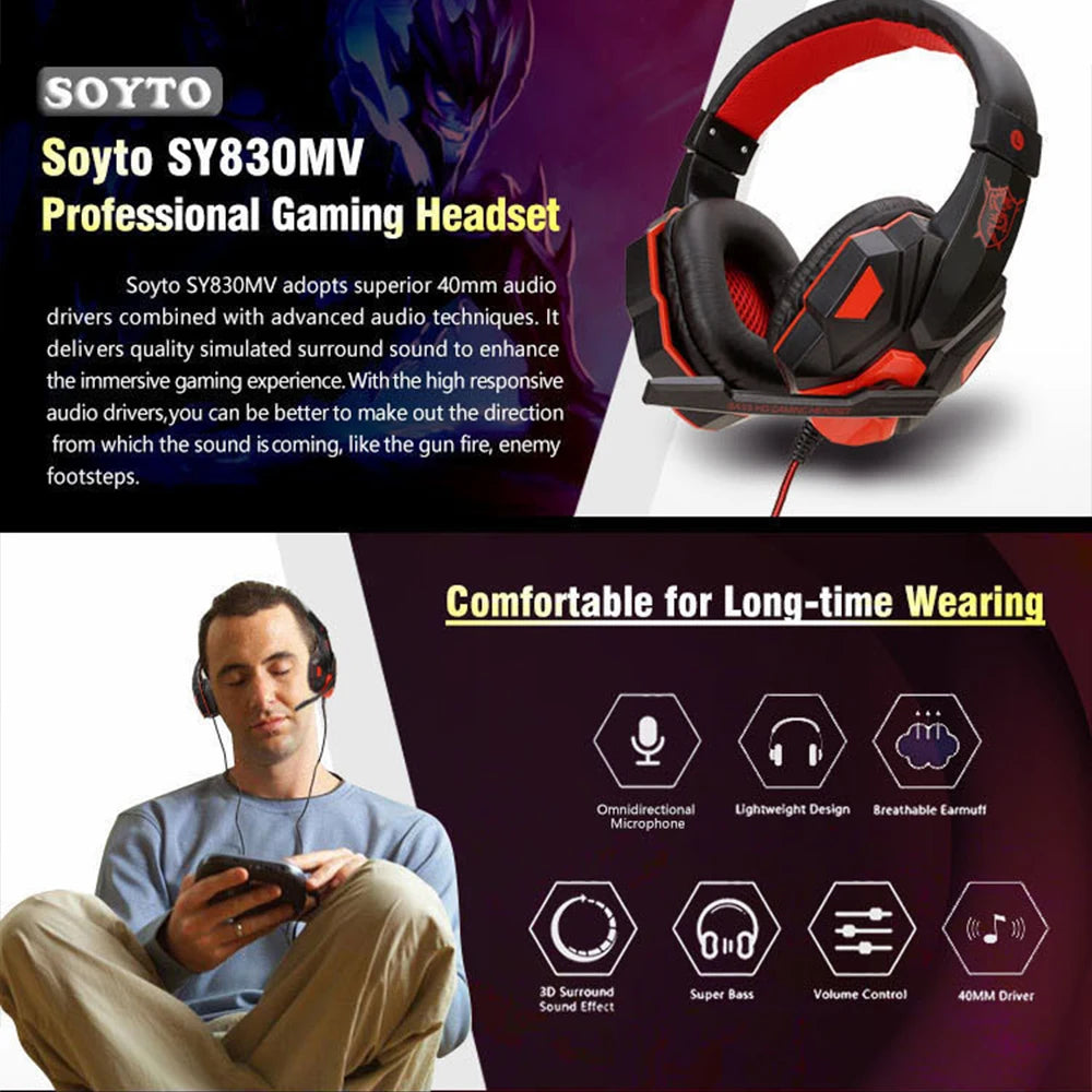 3 5MM Wired Gaming Headphones Bass Stereo Gamer Headset With Microphone For PC PS4 Xbox One Switch Phone Laptop