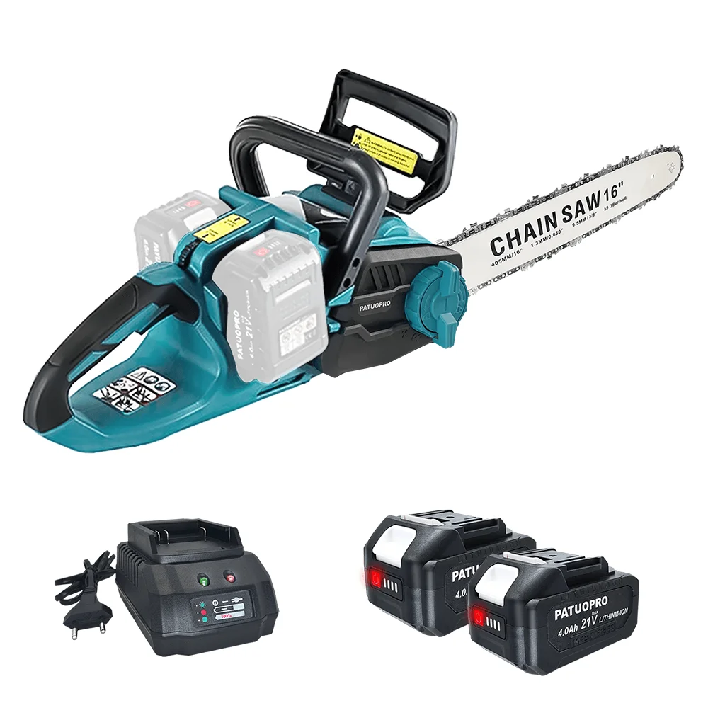 PATUOPRO 16 Inch Brushless Chainsaw Cordless Electric Chain Saw Wood Cutting Garden Pruning Power Tools For Makita 18V Battery