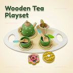 Kids Wooden Afternoon Tea Set Toys Kitchen Accessories for Tea Party Play Educational Pretend Food Gift for Girls Boys Toddlers