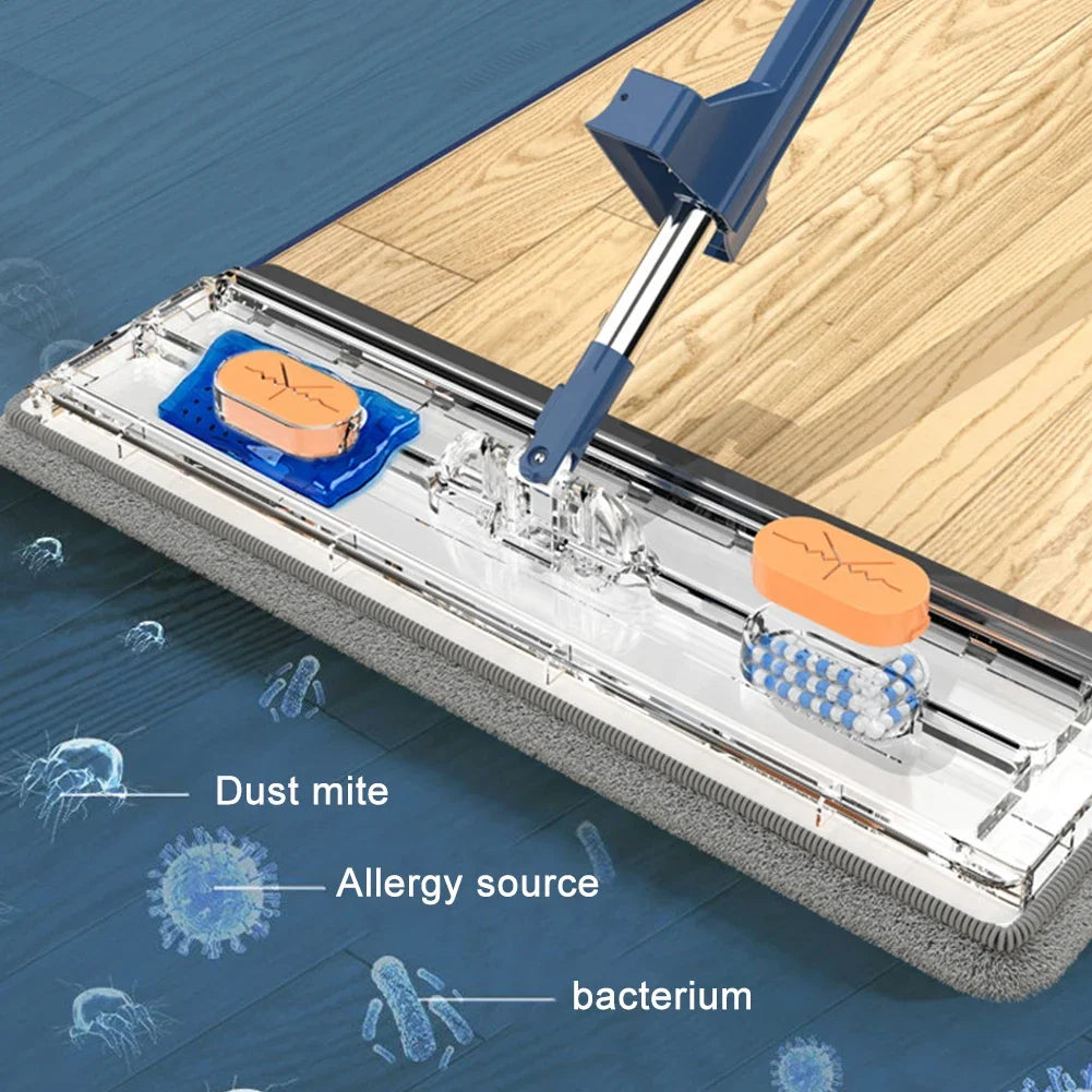 Flat Squeeze Mop with Folding Bucket Hand Free Washing Microfiber Replacement Pad Automatic Spin mops floor house cleaning