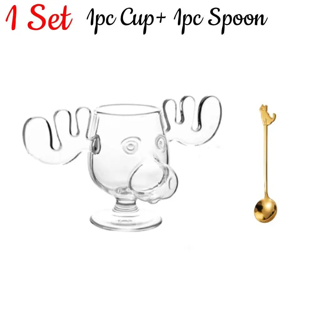 1-3Set 240ML Christmas Elk Glass Cup Cute Reindeer Clear Glass Mug Hot Cold Drink Cup Creative Moose Holiday Drinkware Decor