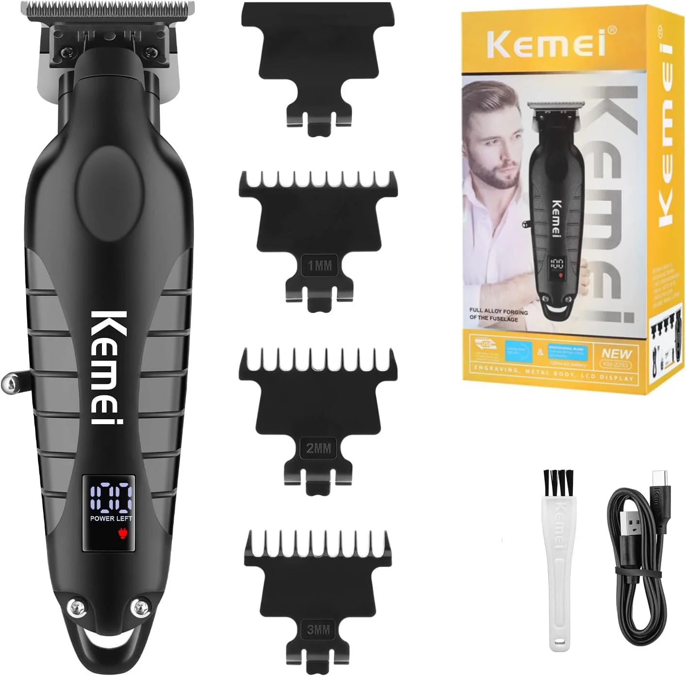 Kemei 2293 Professional Barber Hair Trimmer Cordless Rechargeable Men Hair Clippers Electric Finish Cutting Machine Fit Babyliss