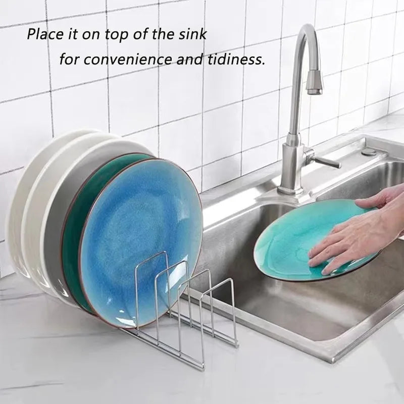 Stainless Steel Dish Storage Rack Desktop Drain Rack Household Bowl Rack Plate Rack Save Space Kitchen Dish Organizer