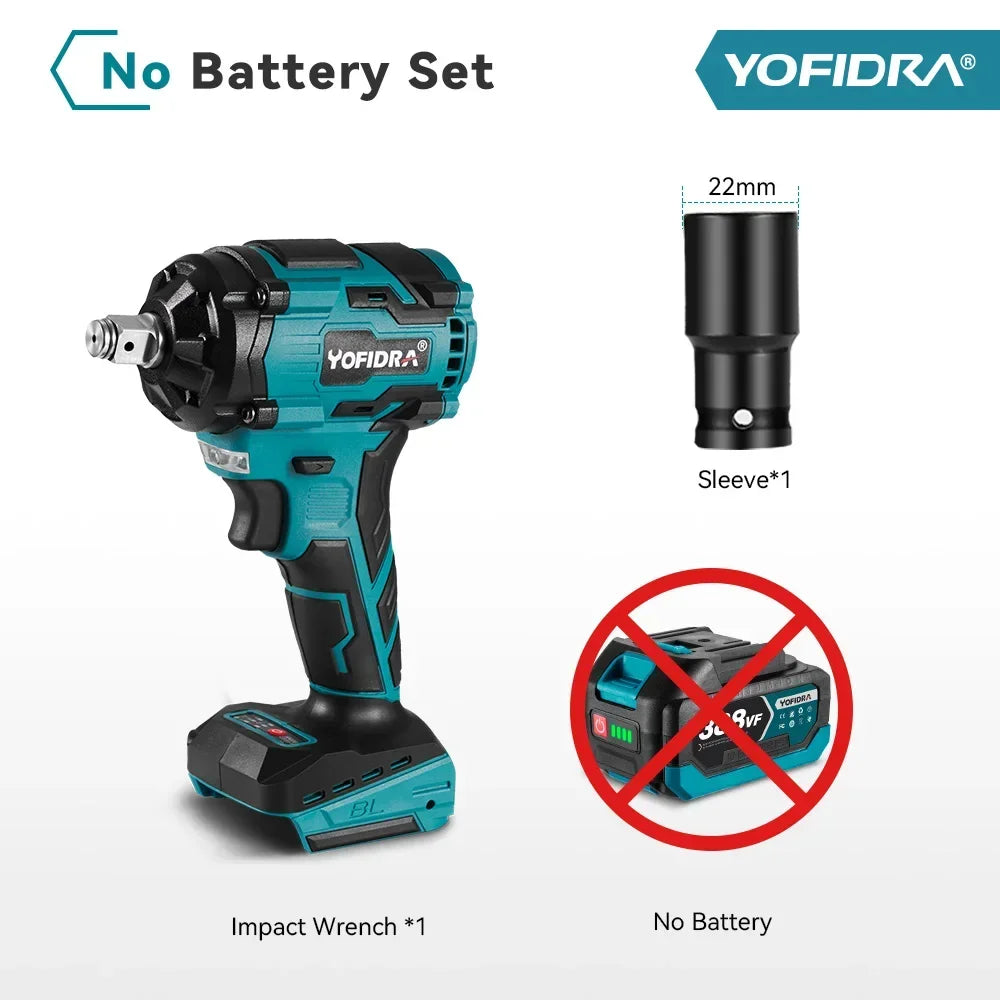 YOFIDRA 1000N.m Brushless Electric Impact Wrench 1/2" Cordless Rechargeable Socket Screwdriver Power Tool For Makita Battery Pin