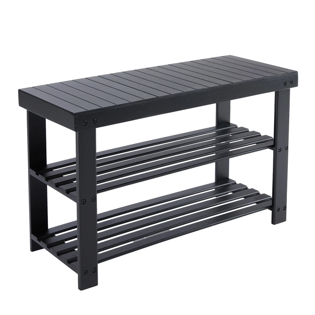 JHK Living Room 3-Tier Bamboo Shoe Rack Bench Holds Up to 286 lb Storage Organizer Easy Assemble Suitable for Bedroom Balcony ﻿