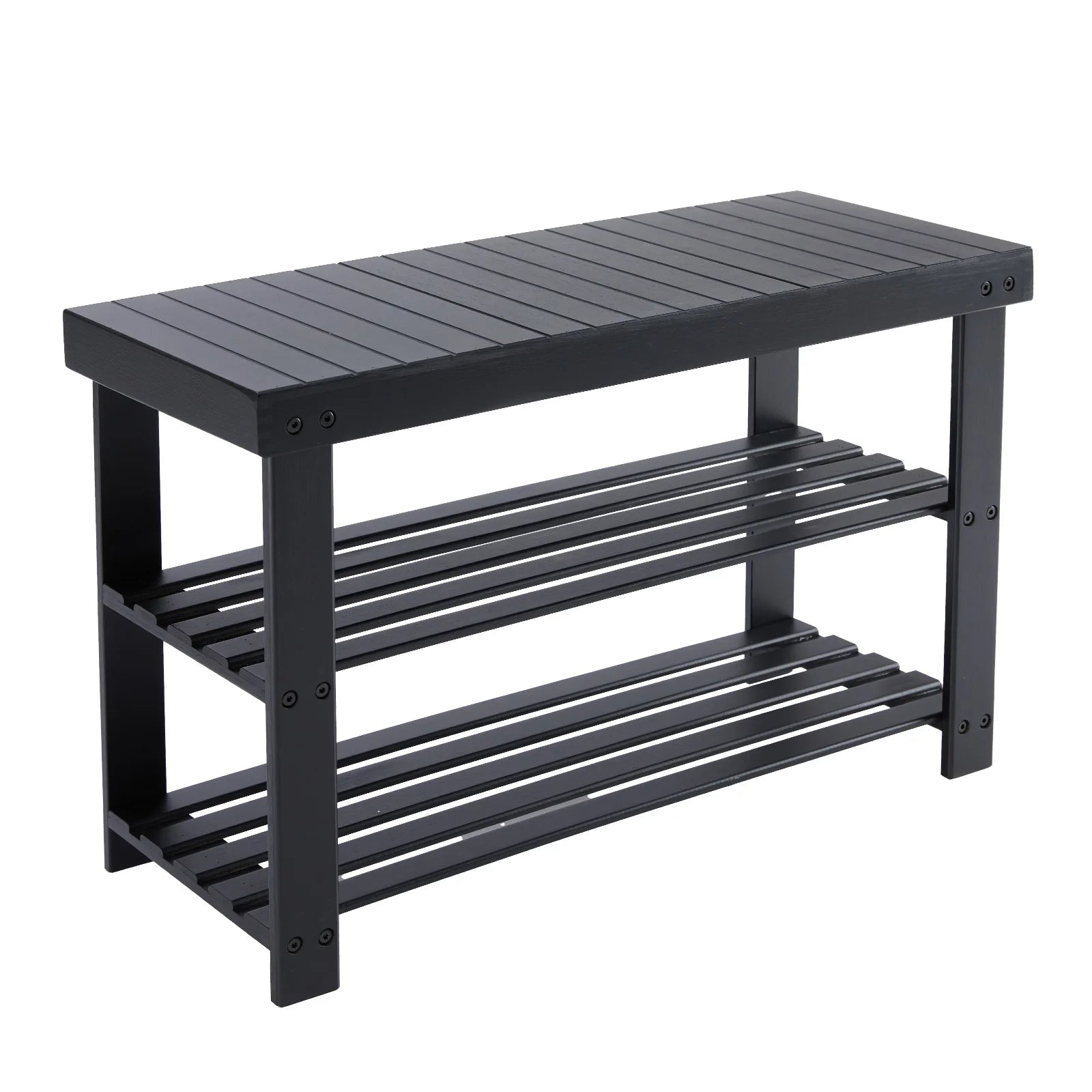 JHK Living Room 3-Tier Bamboo Shoe Rack Bench Holds Up to 286 lb Storage Organizer Easy Assemble Suitable for Bedroom Balcony ﻿