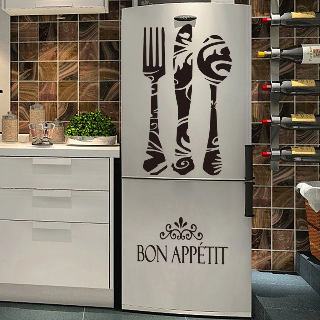 [1pc Creative Kitchen Sticker] 1pc New Knife And Fork English Refrigerator Sticker, Decorative Wall Sticker, Restaurant Kitchen