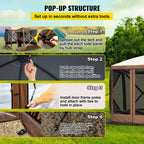 VEVOR Pop-up Camping Gazebo Camping Canopy Shelter 6 Sided 12' x 12' / 10' x 10' Sun Shade Tents & Canopies Camping & Hiking