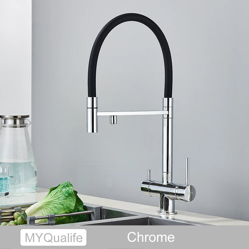 Black Filtered Kitchen Faucet Pure Water Pull Out Brass Sink Faucet Dual Handle Hot&Cold Drinking Water Purified Mixer Taps