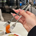 Korean Stainless Steel Dinner Forks Set Long Handle Four Tine Tableware for Salad Dessert Fruit Kitchen Cutlery