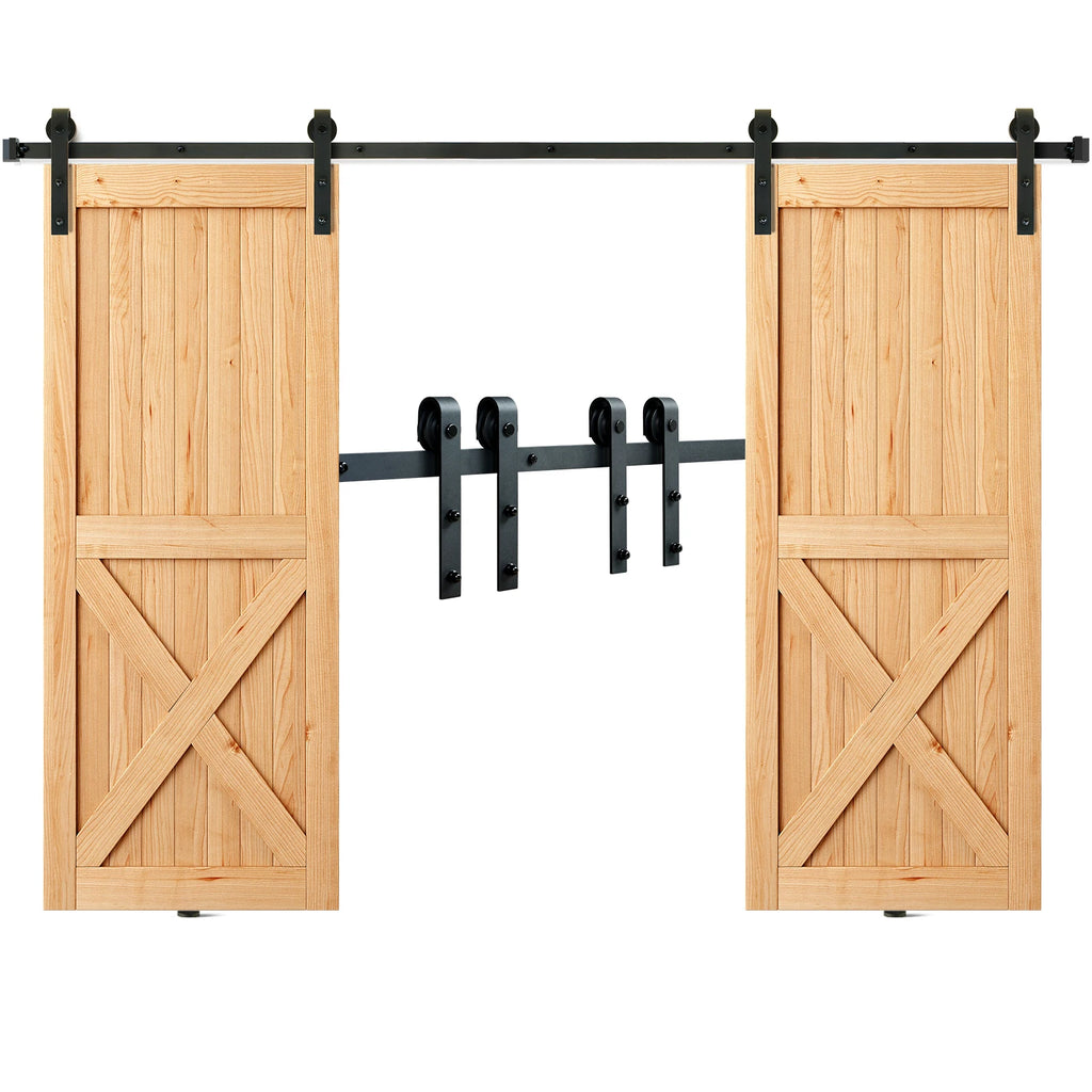SucceBuy 8/10FT Sliding Barn Door Hardware Kit 330LBS Heavy Duty Barn Door Track Kit for Double Doors W/ Smooth & Silent Pulley