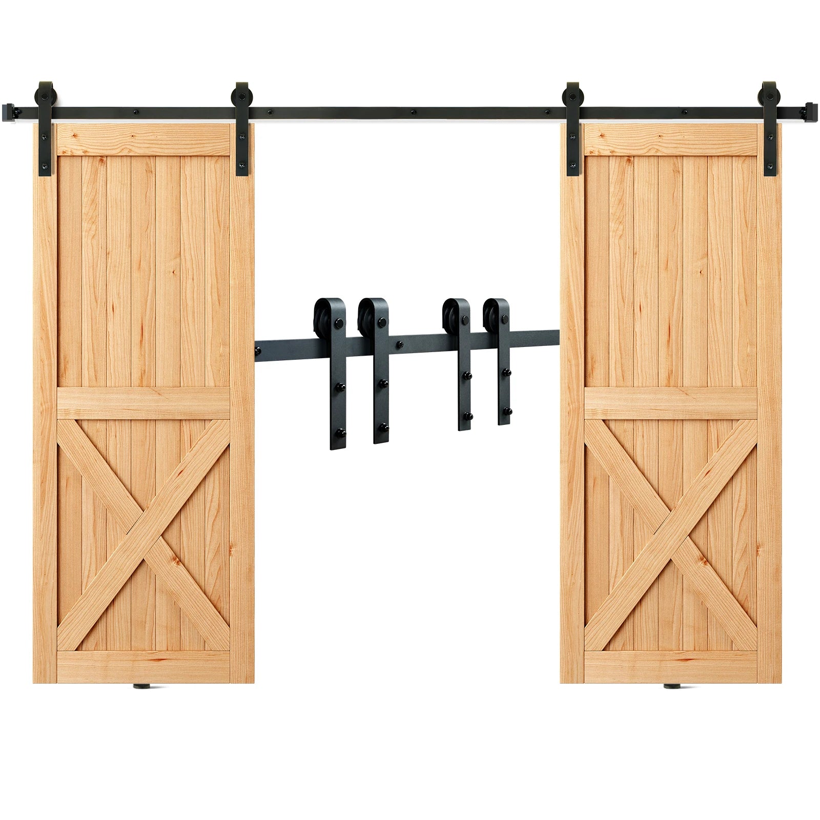 SucceBuy 8/10FT Sliding Barn Door Hardware Kit 330LBS Heavy Duty Barn Door Track Kit for Double Doors W/ Smooth & Silent Pulley