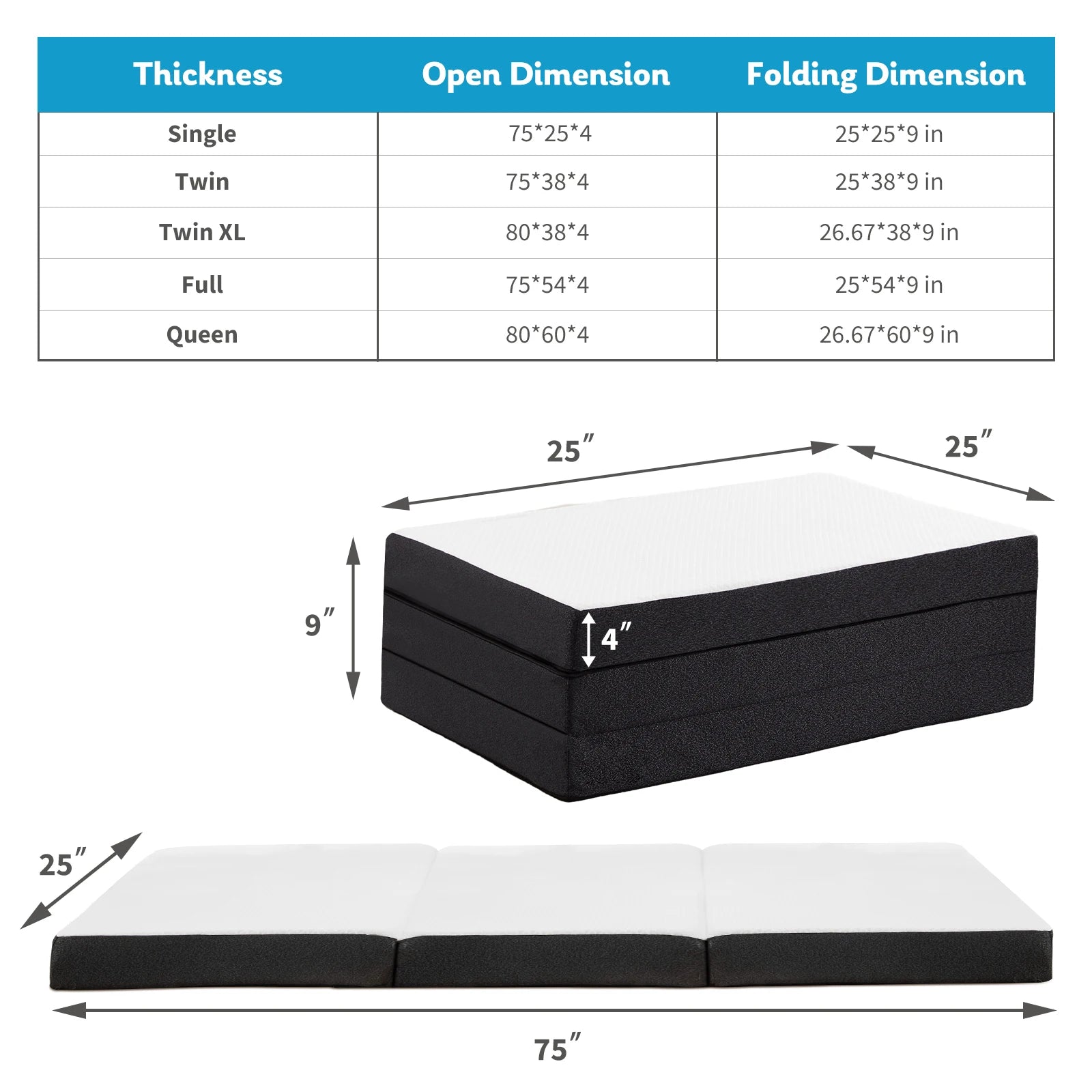 Three-Fold Portable Floor Bed