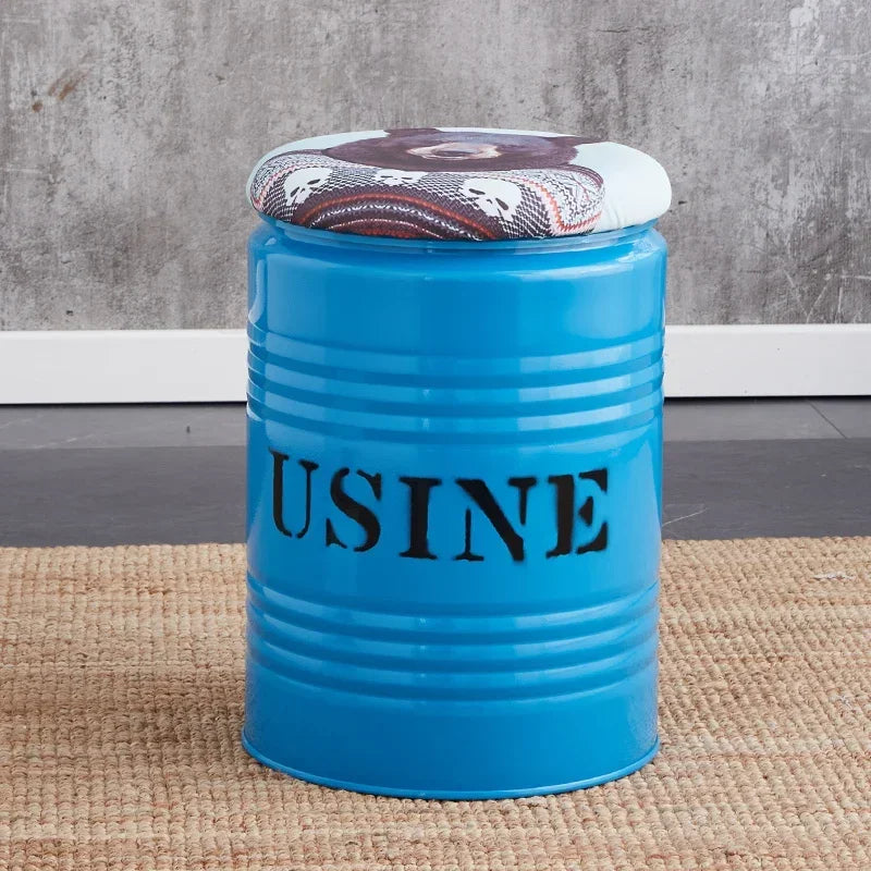 Paint Bucket Stool, Iron Art, Creative Storage Seat, Commercial Retro Low Stool, Bars, Shopping Malls Oil