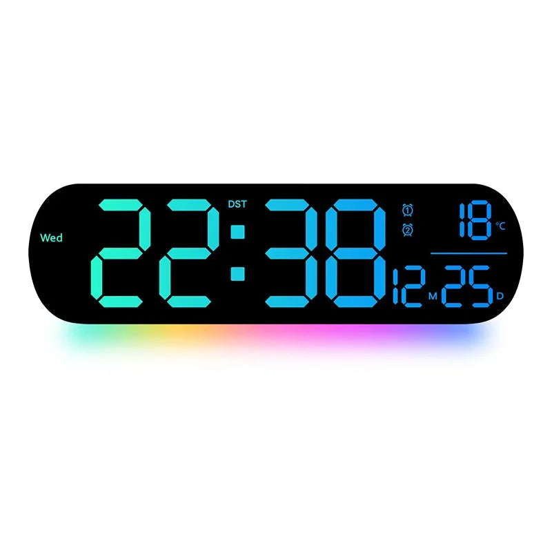 14'' LED Wall Clock Digital  Alarm Clock With Remote Control RGB Ambient Lights Dual Alarm Wall Clock for Living Room Home Decor