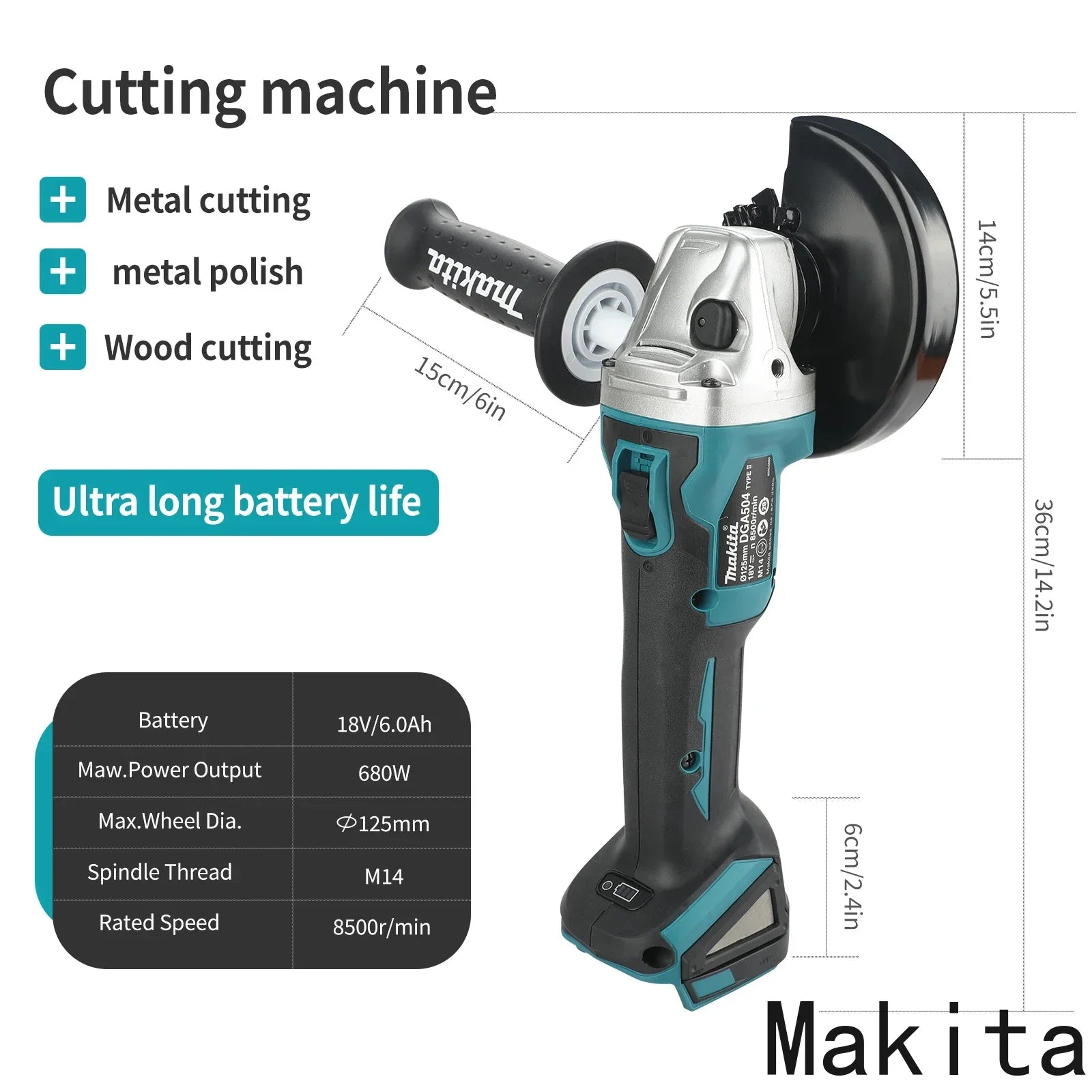 Makita DGA504 18V 6.0Ah 125mm brushless lithium battery multi-purpose angle grinder