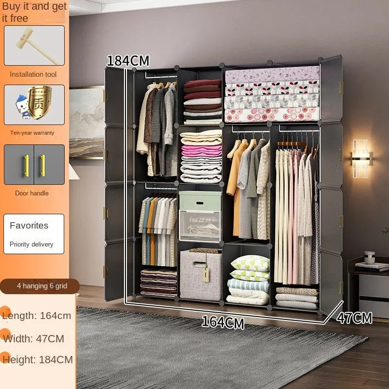 New Simple Wardrobe Clothes Assembly Plastic Collapsible Sturdy Dustproof Cabinets Dressers Cube Storage Locke Closet Furniture