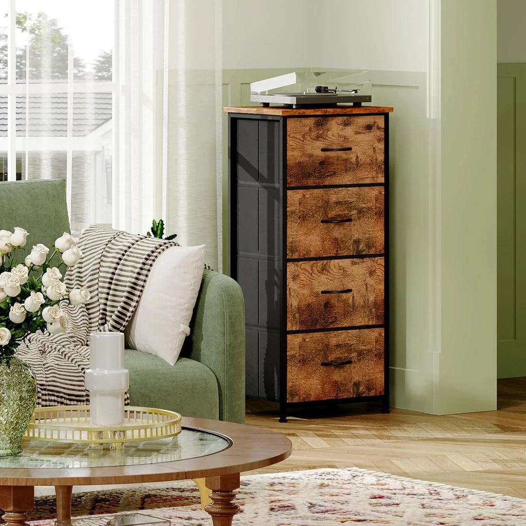 Tall Dresser for Bedroom with 4 Drawers, Storage Organizer Chest of Drawers with Removable Fabric Bins for Living Room Closet
