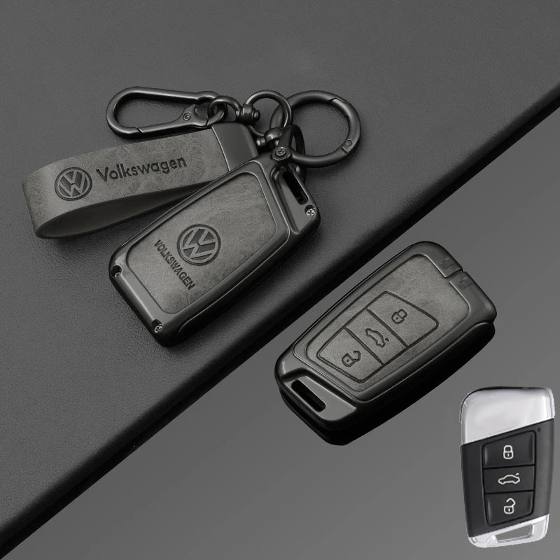 Leather Car Remote Key Case Full Cover Protection Shell for VW Volkswagen Magotan Magotan GTE Passat B6 B7 B8 CC Arteon Keychain