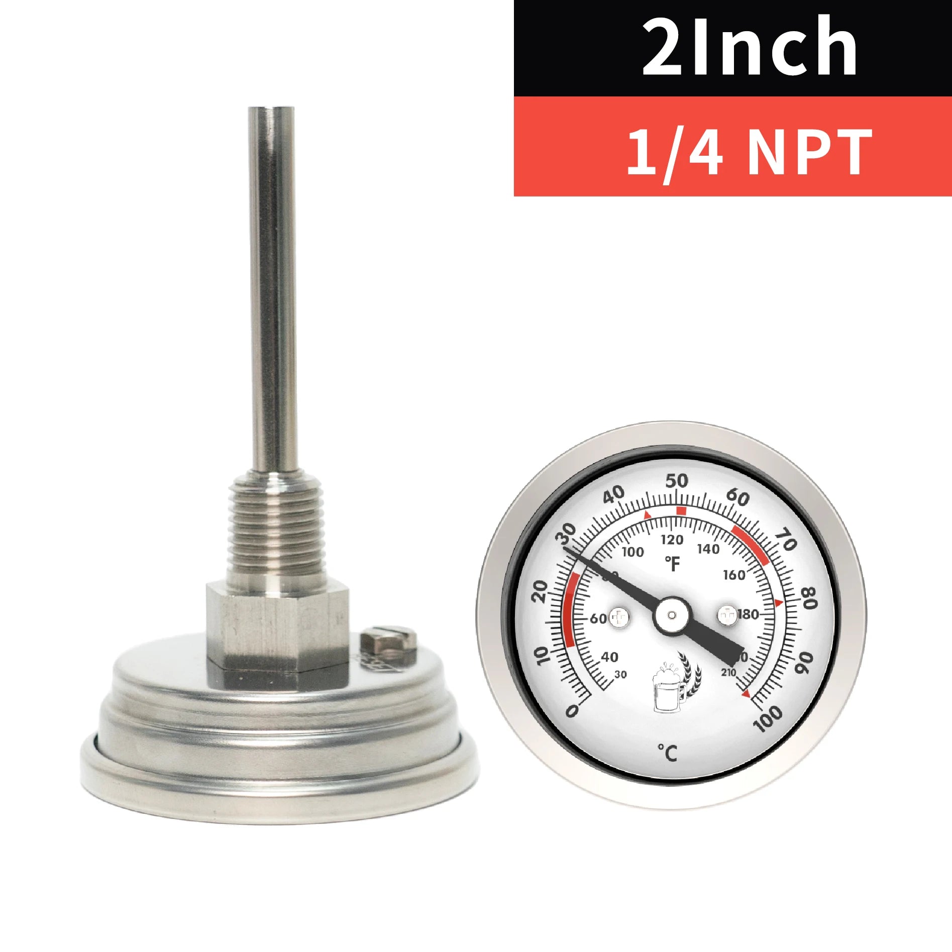 Stainless Steel Dial Bimetal Probe Thermometer Household Boiler Brewing Distilled Water Alcohol Thermometer Accessories