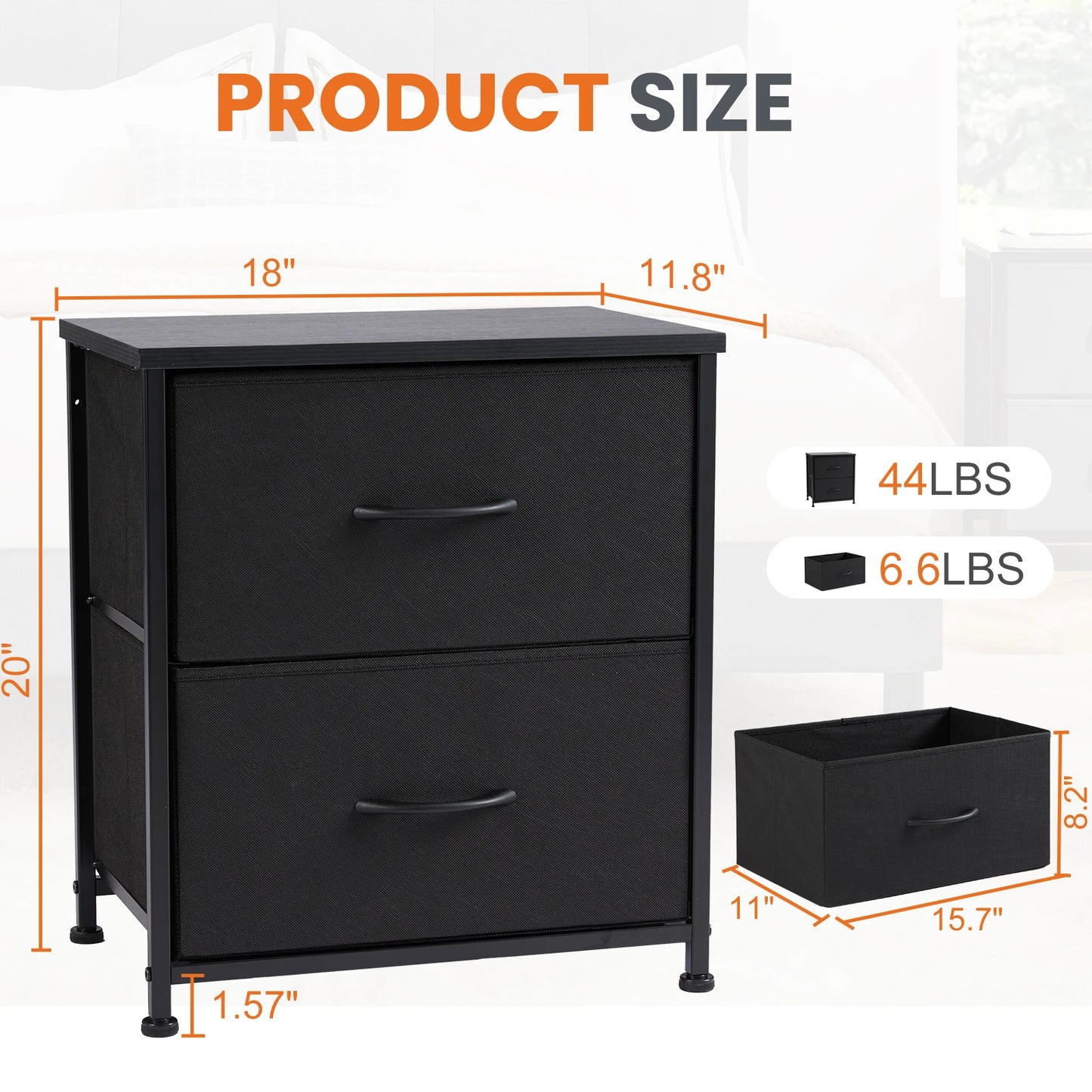 JHK Nightstand with 2 Fabric Drawers, Bedside Storage Cabinet for Bedroom, Closet Chest Organizer Table | AlluCanFind