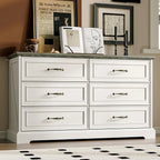 Farmhouse 7 Drawers Dresser for Bedroom, 48" Wide Modern Chest of Drawers with Deep Drawers & Bar Handles, Rustic Wood Dresser T