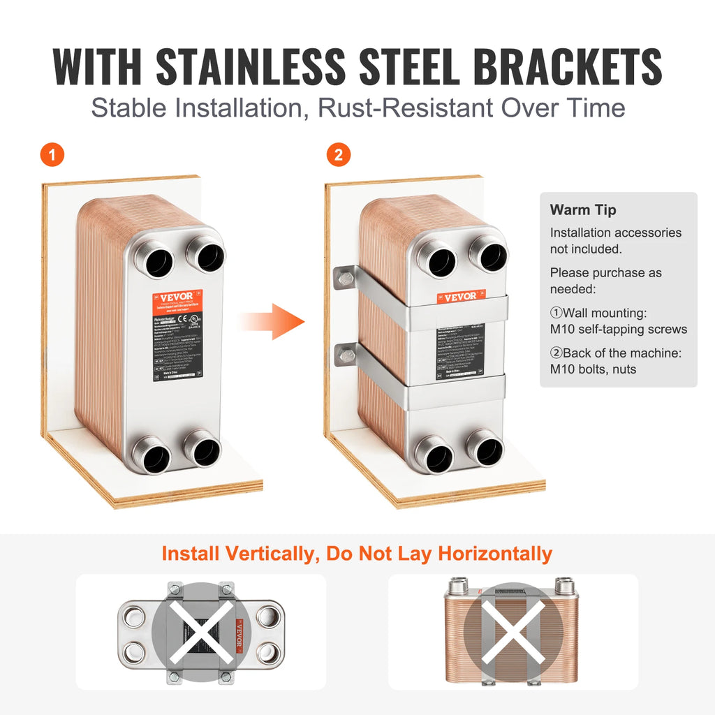 VEVOR Heat Exchanger 5"x 12" 80 Plates Brazed Plate Stainless Steel For Floor Heating Water Heating Snow Melting Beer Cooling