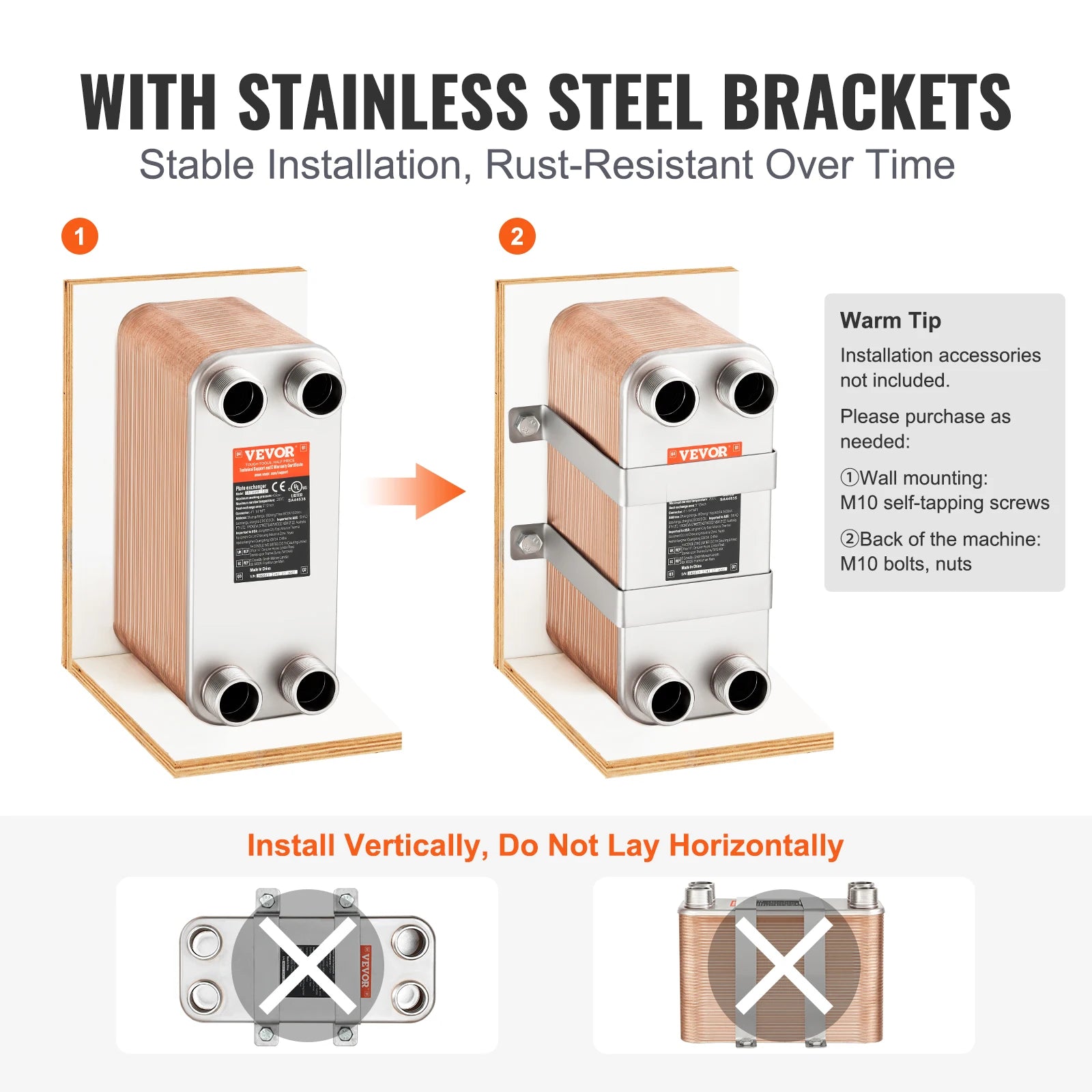 VEVOR Heat Exchanger 5"x 12" 80 Plates Brazed Plate Stainless Steel For Floor Heating Water Heating Snow Melting Beer Cooling