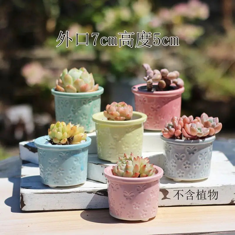 Combination Ceramic Breathable Small Flowerpot Cute Thumb Succulent Plant Flowerpot Home Mini Garden Bonsai Potted Flower Pot