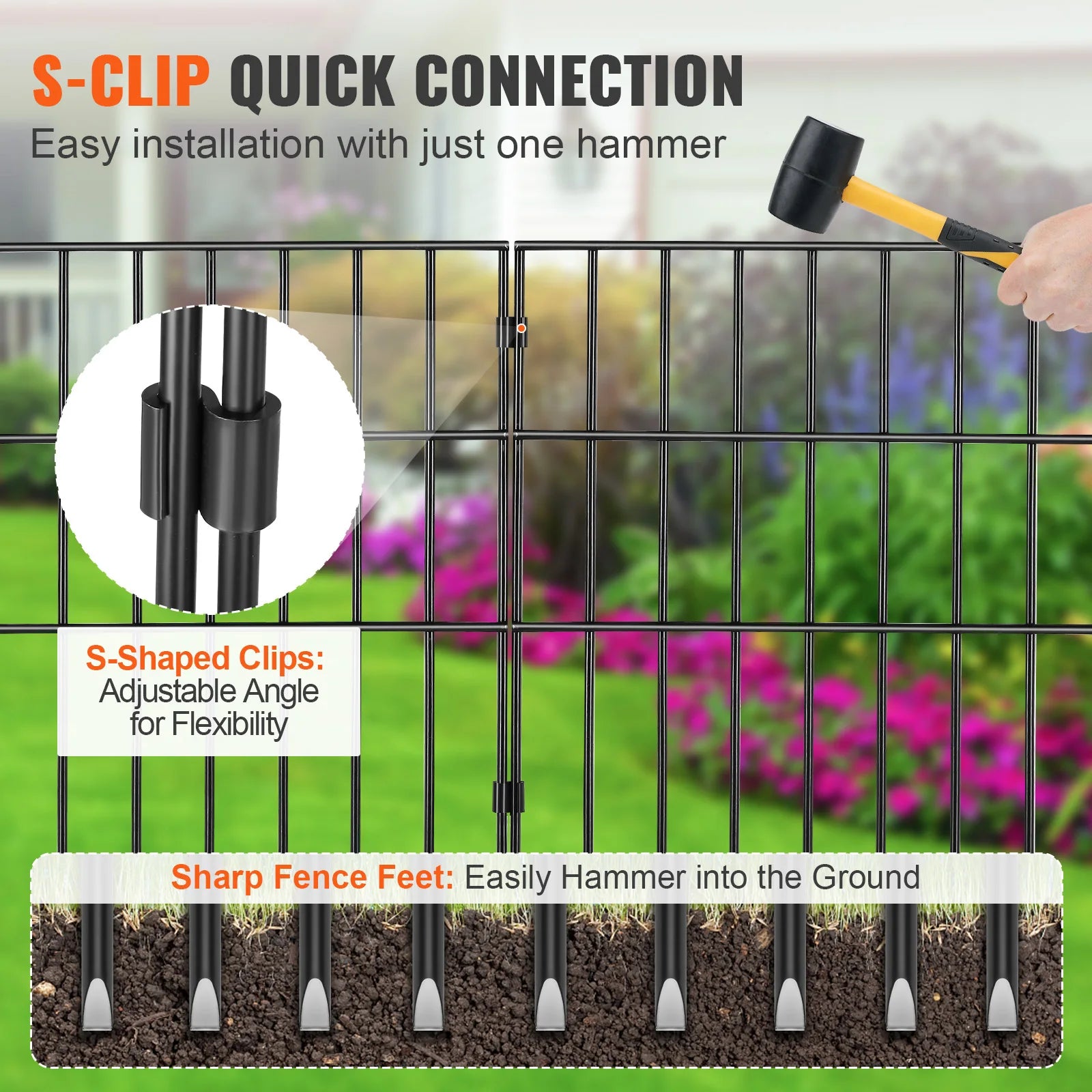 SucceBuy Garden Fence No Dig Fence Animal Barrier Fence Underground Decorative Garden Fencing with 1.5 in Spike Spacing for Yard