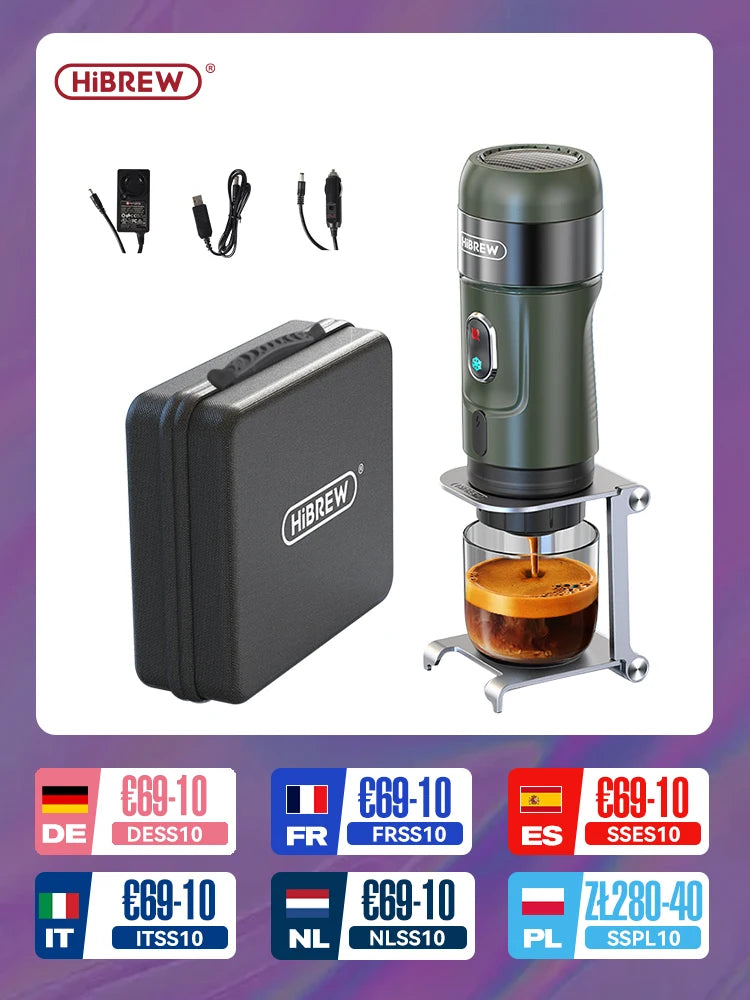 HiBREW Wireless Electric Portable Espresso Coffee Machine for Car & Home Camping Coffee Maker Fit Nespresso Dolce Capsule Powder