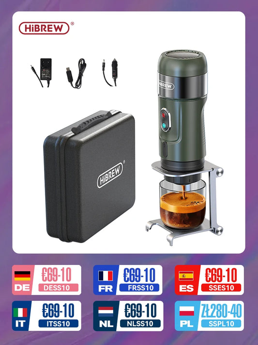 HiBREW Wireless Electric Portable Espresso Coffee Machine for Car & Home Camping Coffee Maker Fit Nespresso Dolce Capsule Powder