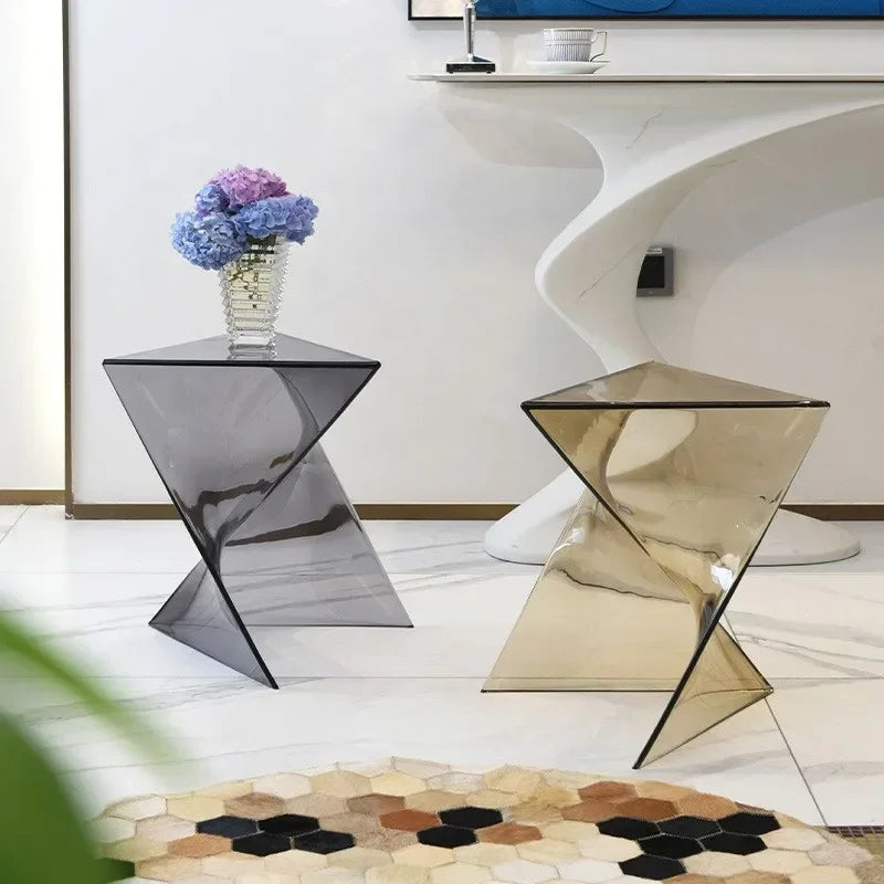 Acrylic Living Room Transparent Geometric Coffee Table Small Unit Minimalist Bedside Table Designer Lightning Corner Table