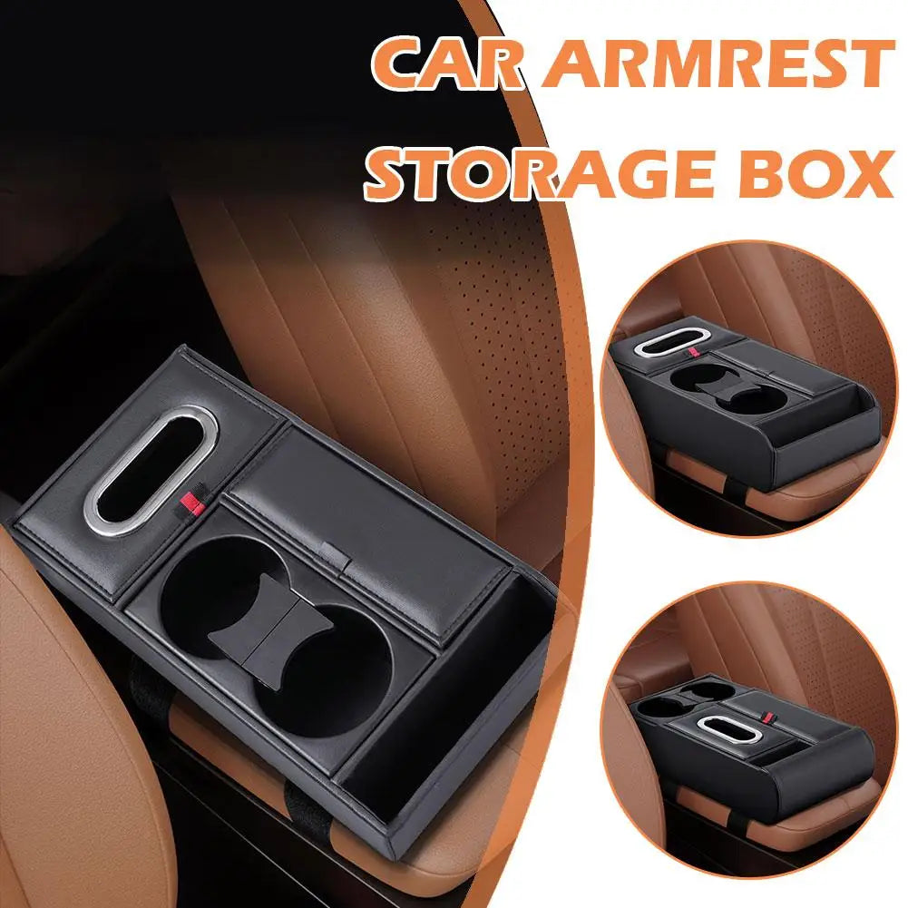 Car Armrest Box Heightening Pad Multifunctional Storage Box Water Cup Case Luxury Vehicle Storage Tissue Holder Organizer N3F6