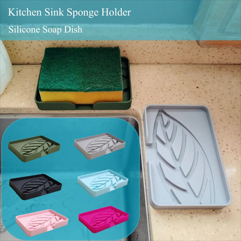 Kitchen Sink Sponge Holder Silicone Soap Dish Bar Soap Holder Self Draining Anti-slip Storage Rack Bathroom Kitchen Supplies